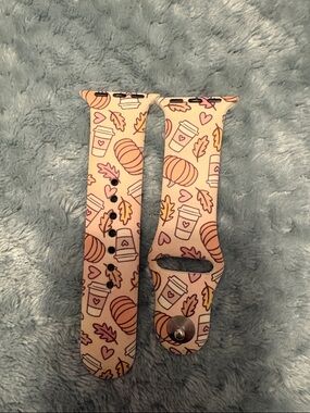 Fall Pumpkin & Coffee Silicone Watch Band - Pink Background